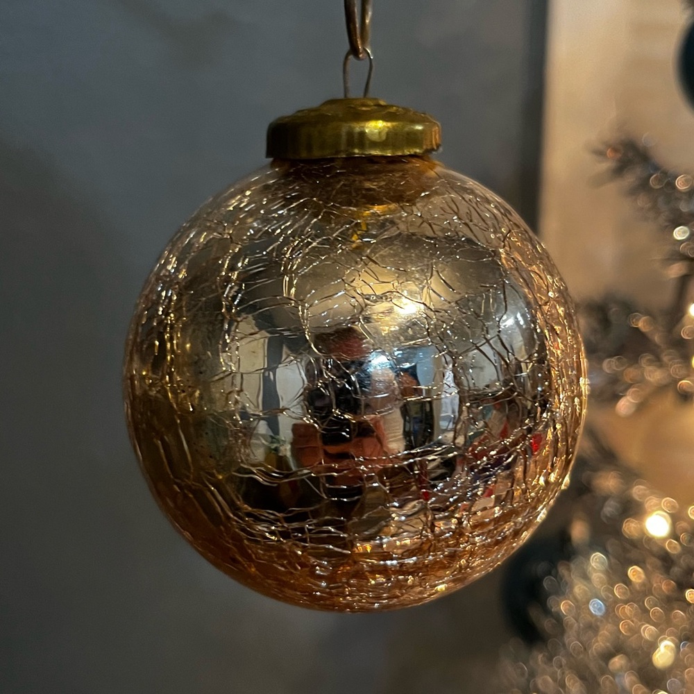 Vintage Silver German Kugel Style Crackle Glass Ornament